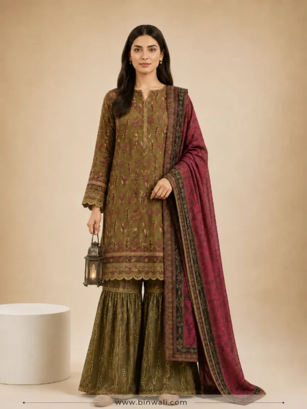 Saffron printed lawn suit