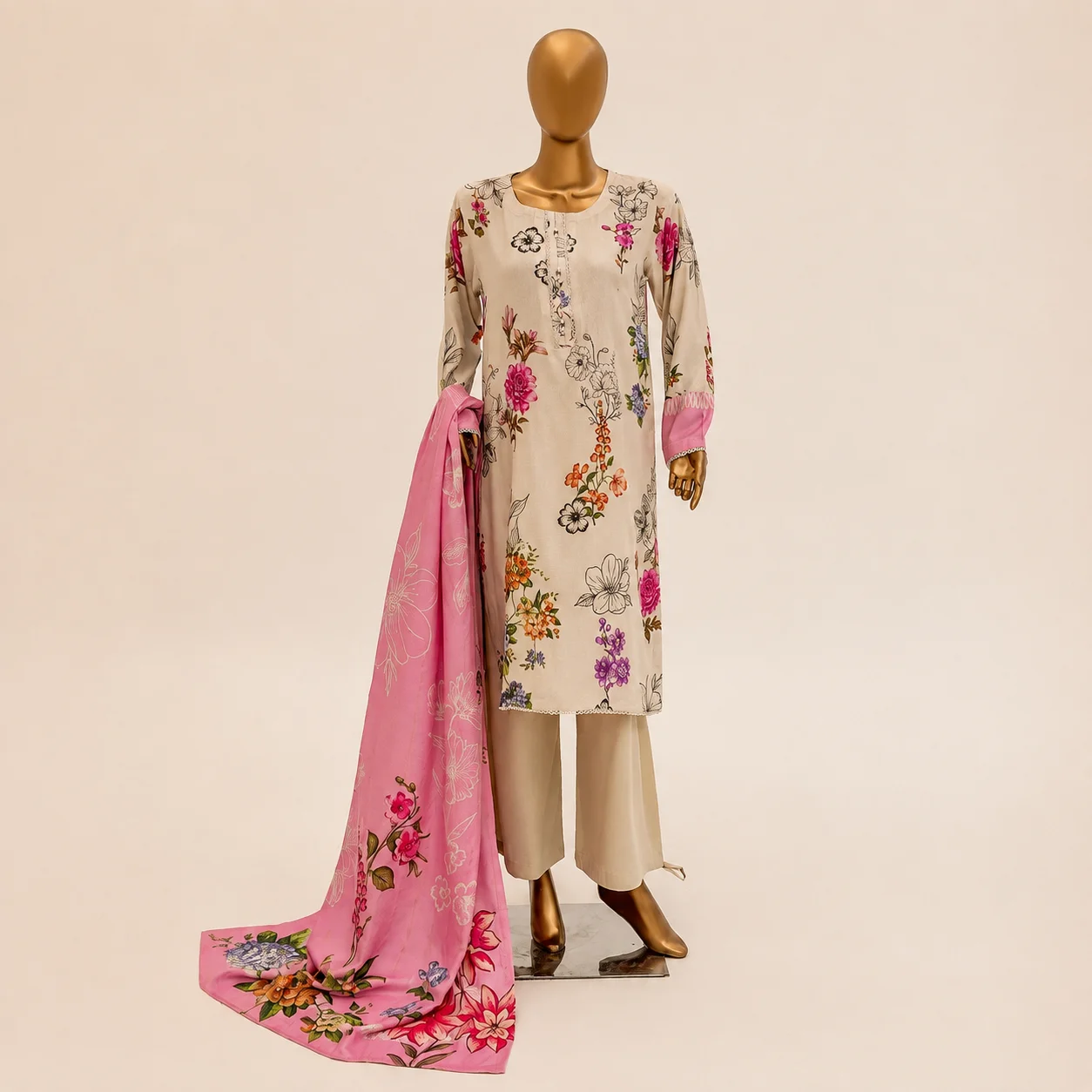 Mehak Beige Pink Floral Vol-1 D-8 - Image 3