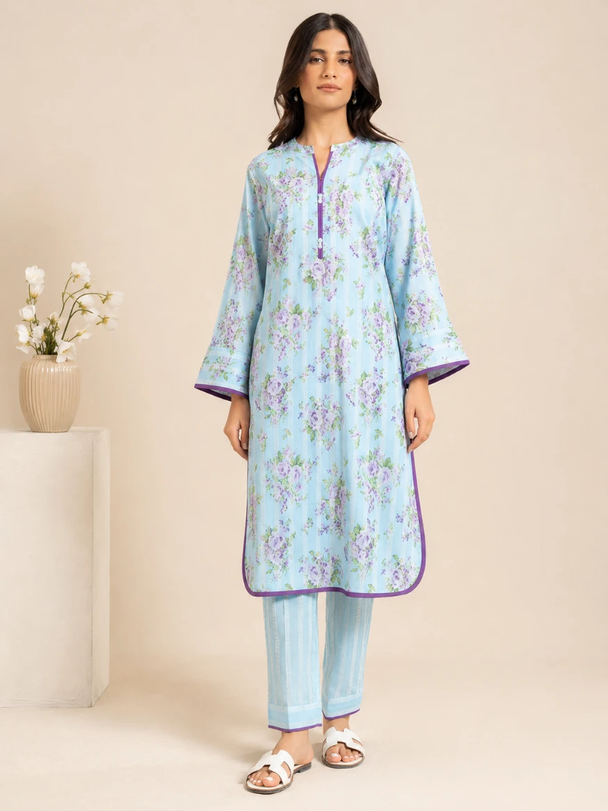 Alkaram Sky Blue – 2 Piece Printed Lawn Suit