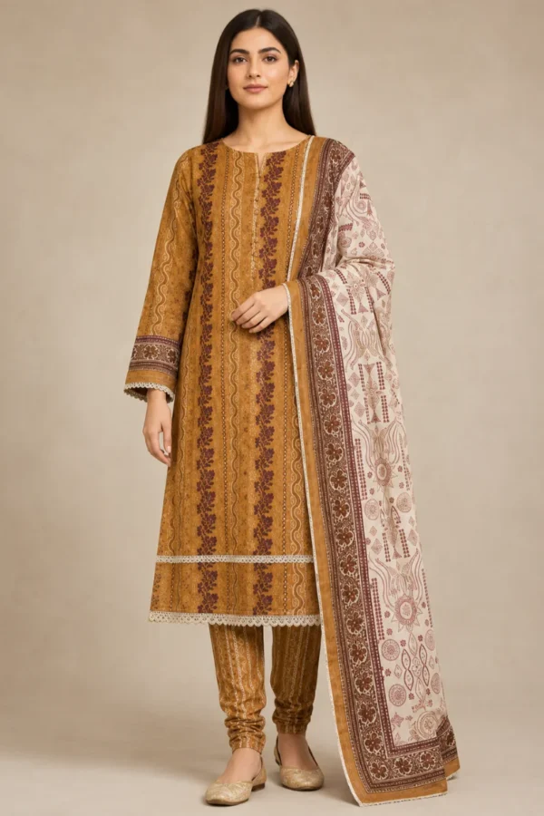 Saffron by MDL Premium Unstitched 3 Piece Lawn Suit  V6  – SAF-0033-26