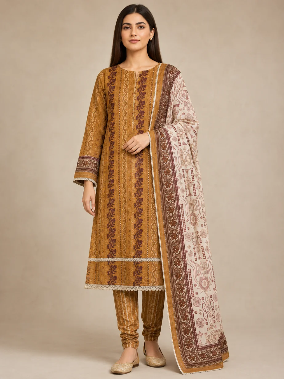 Saffron by MDL Premium Unstitched 3 Piece Lawn Suit  V6  – SAF-0033-26