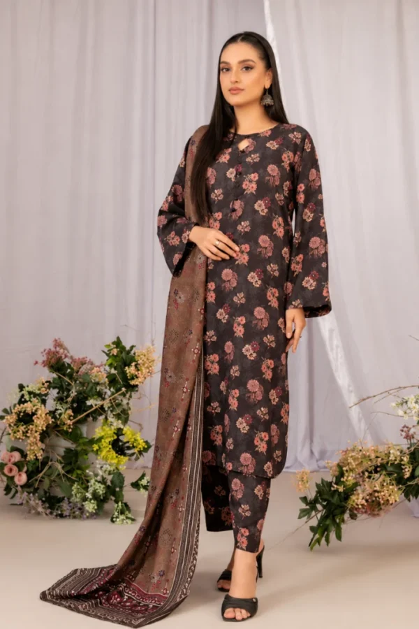 Dark Brown 3pcs Un-Stitched Printed Lawn [D-5433]
