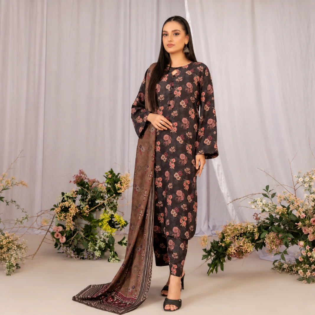 Dark Brown 3pcs Un-Stitched Printed Lawn [D-5433]