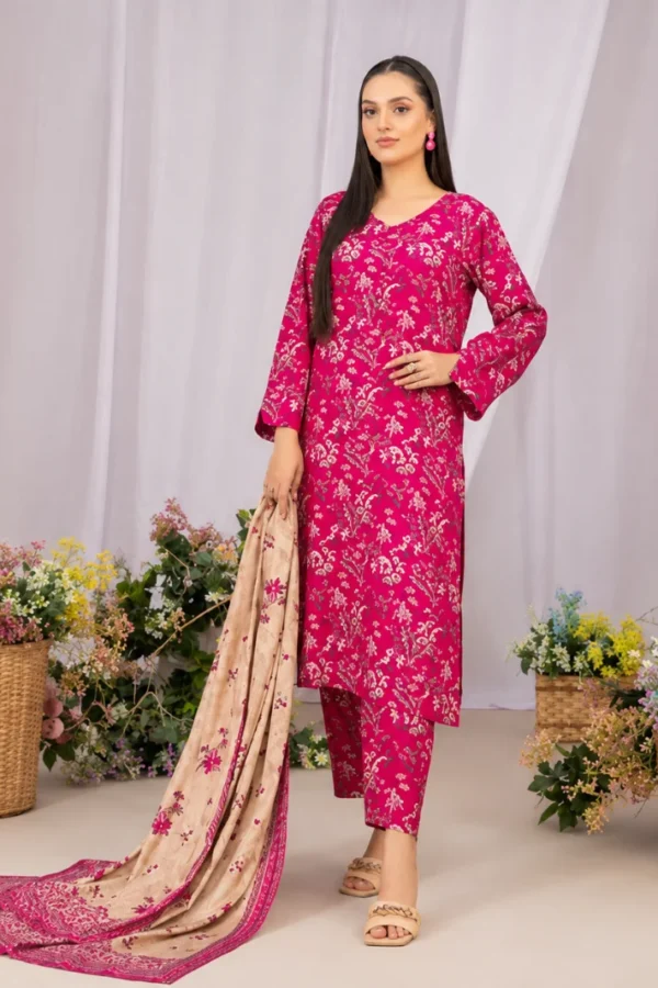 Fuchsia Pink 3pcs Un-Stitched Printed Lawn [D-5434]